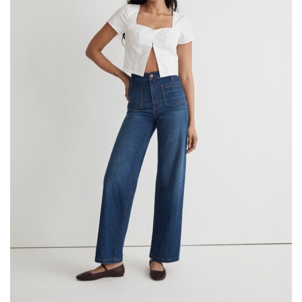 Madewell The Perfect Vintage Wide-Leg Jean Patch Pockets Sz 28 Caronia Wash $128
